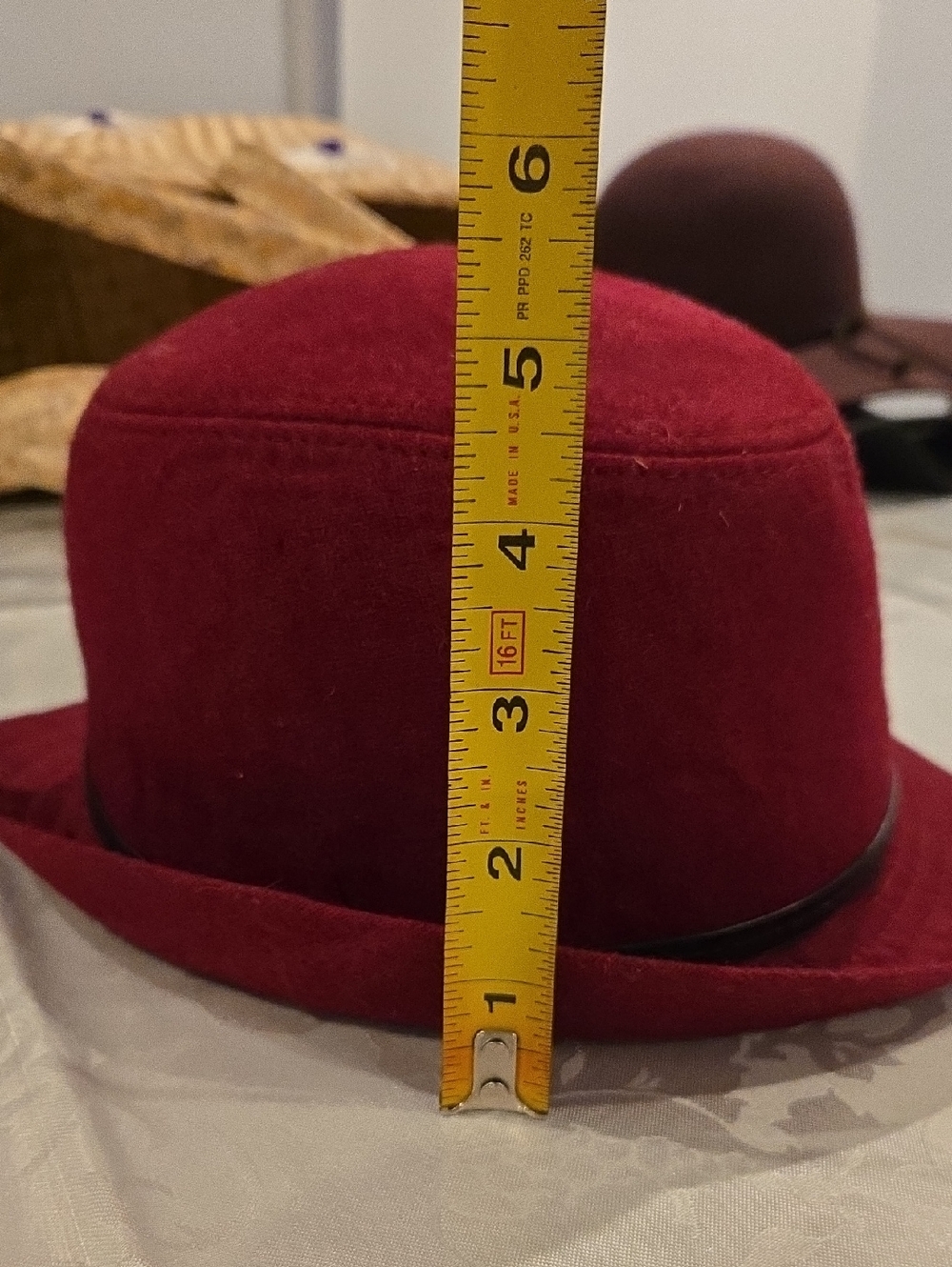 Women's Burgundy Wool Cloche Hat with Black Trim - Picture 5 of 10